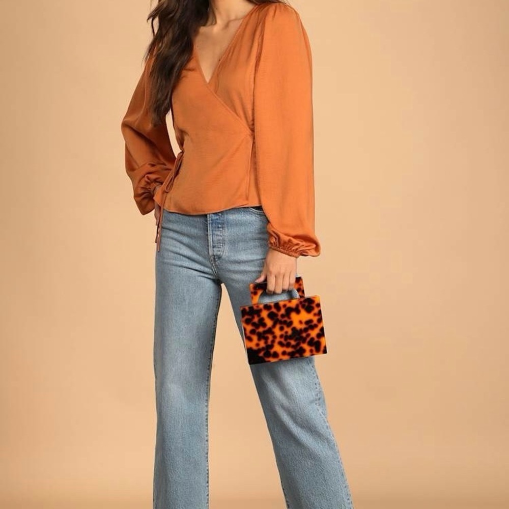 NWT Lulus ‘Always Amazing Orange Satin Long Sleeve Wrap Top’ Size XS